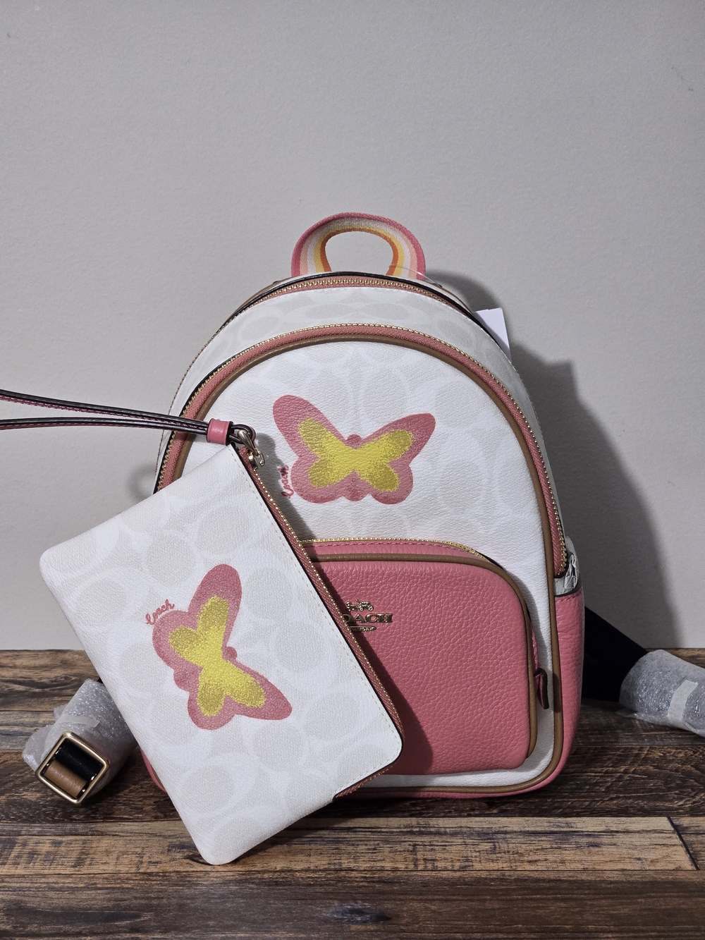 Coach Mini Court Backpack With Butterfly Print And Wristlet Set